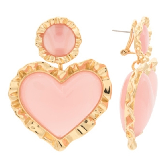 🔹️ Lele Sadoughi🔹️Gold and Pink Heart Ruffle Drop Earrings - Picture 3 of 3